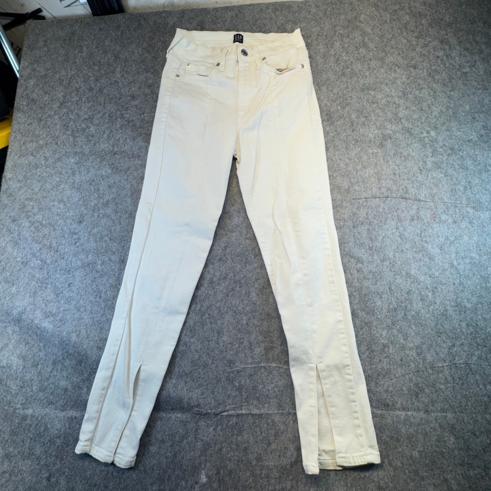GAP True Skinny Jeans Cream White High Rise Split Hem Womens 26 Gap 1969